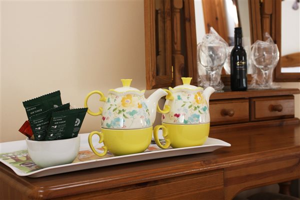 Beverage tray in the Tamar room at Forda Farm B&B, 4 Star Gold self contained B&B rooms.  